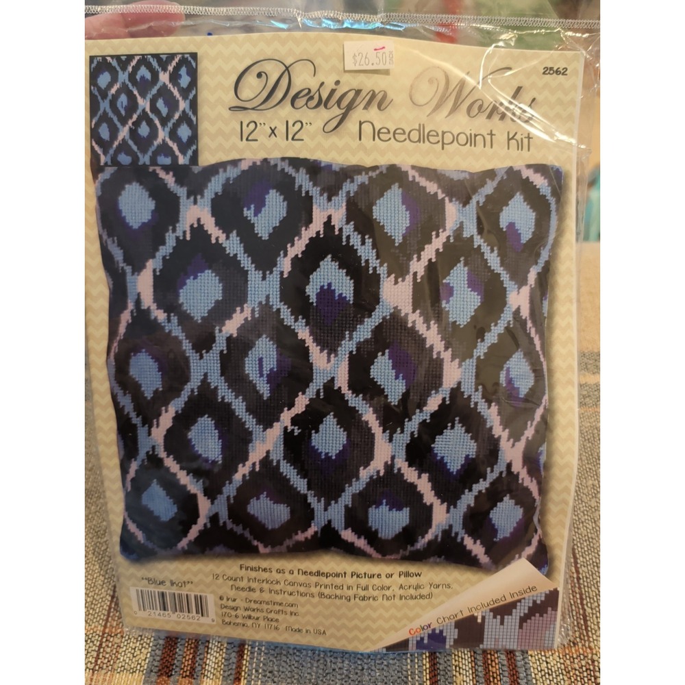 New Design Works Kit 12" X 12" Pillow Or Needlepoint Picture Blue Ikat